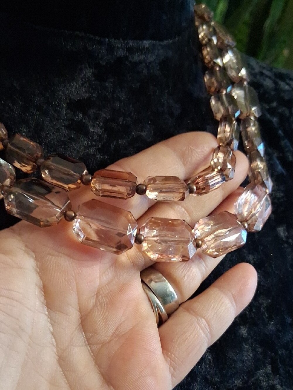Vintage Rosaline Or Pal Pink Crystal Cut Lucite Double-Strand Necklace - Picture 2 of 7